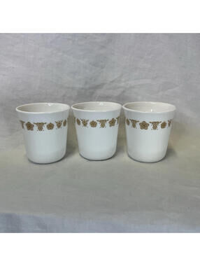 3 Vintage Corelle Corning Butterfly Gold Coffee Cups Mugs